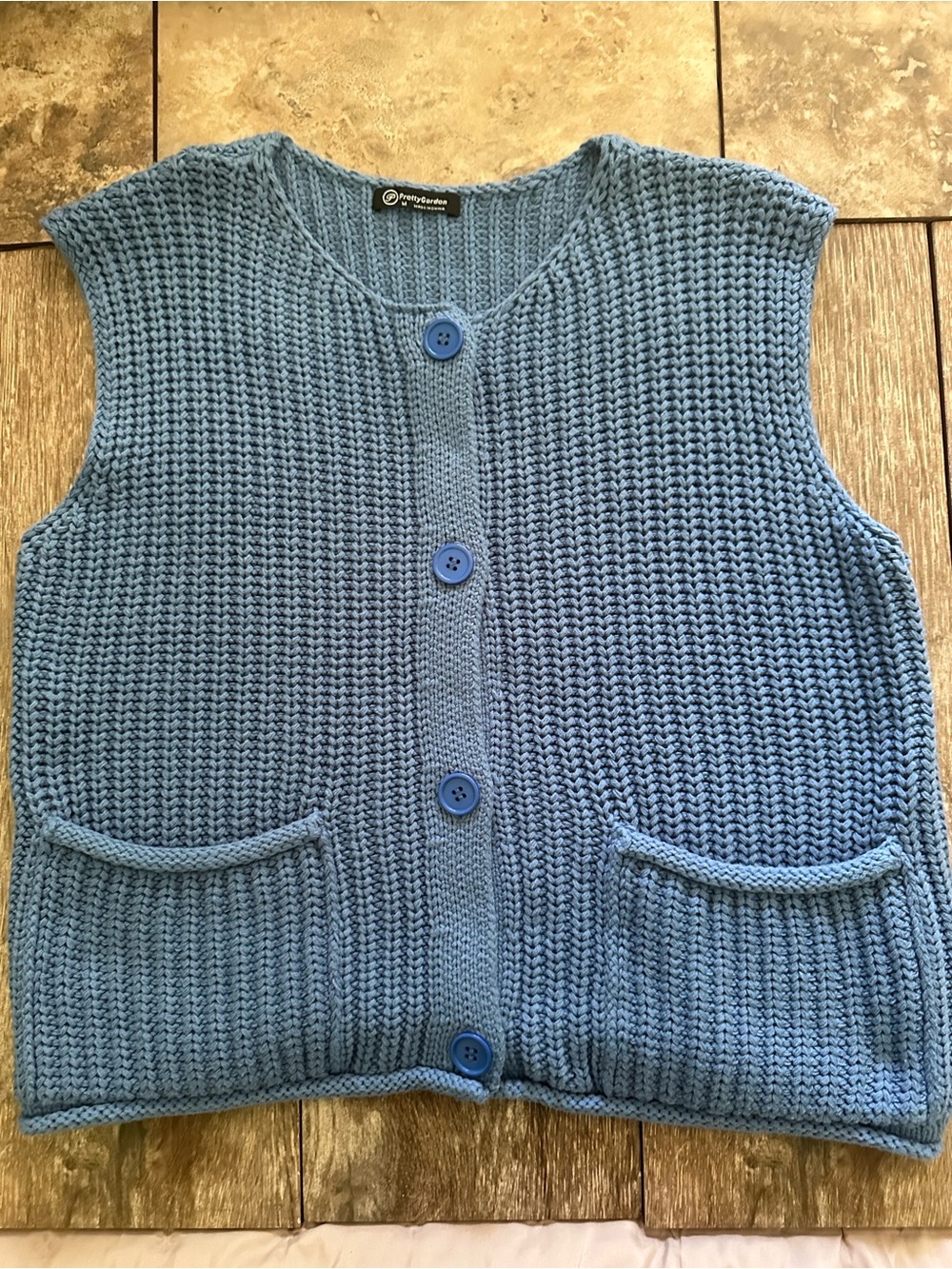 Pretty Garden Classic Blue Knit Button-Front Women's Sweater Vest, Size Medium